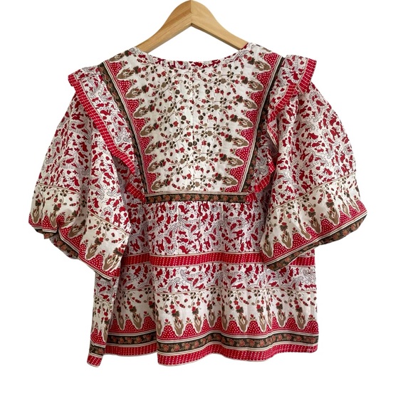 Bailey 44 Anthropologie Top L Quilted Patchwork Block Print Floral Puff Sleeve - Picture 6 of 16